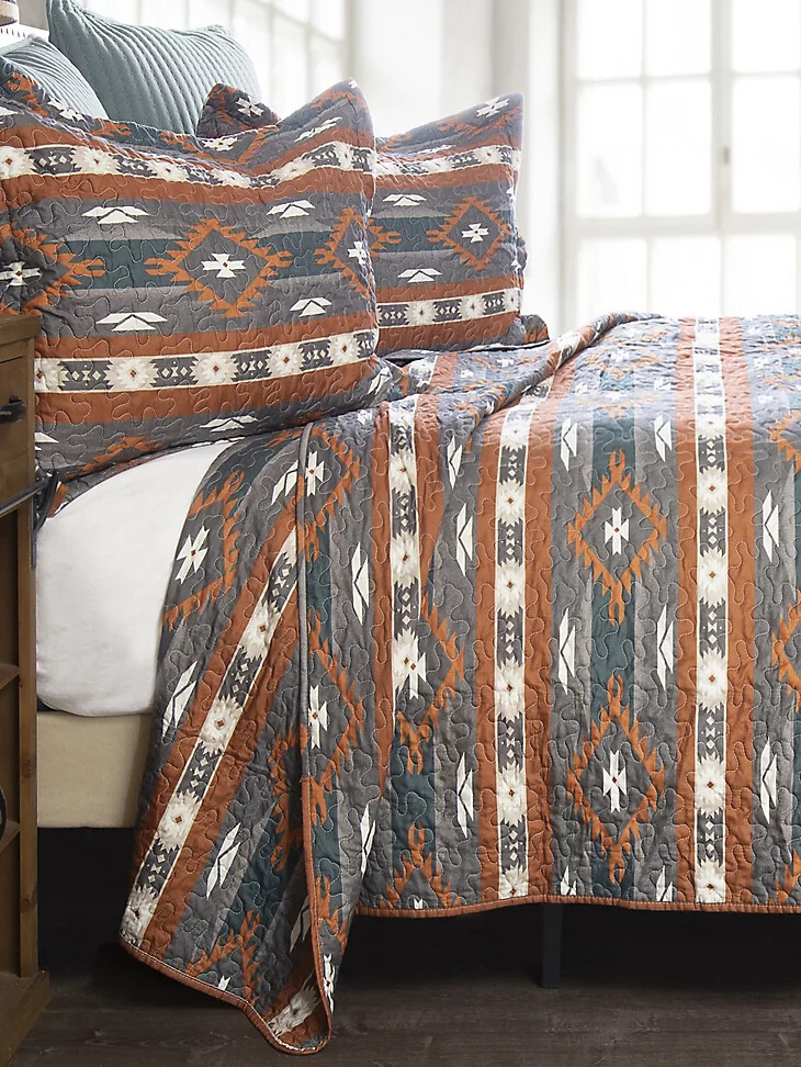 juego de cama wrangler checotah stripe de 3 piezas tamaño king marrón