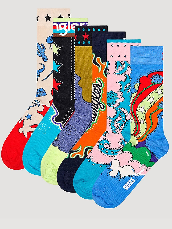 set de regalo de 6 calcetines wrangler x happy socks color naranja