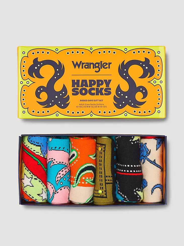 set de regalo de 6 calcetines wrangler x happy socks color naranja