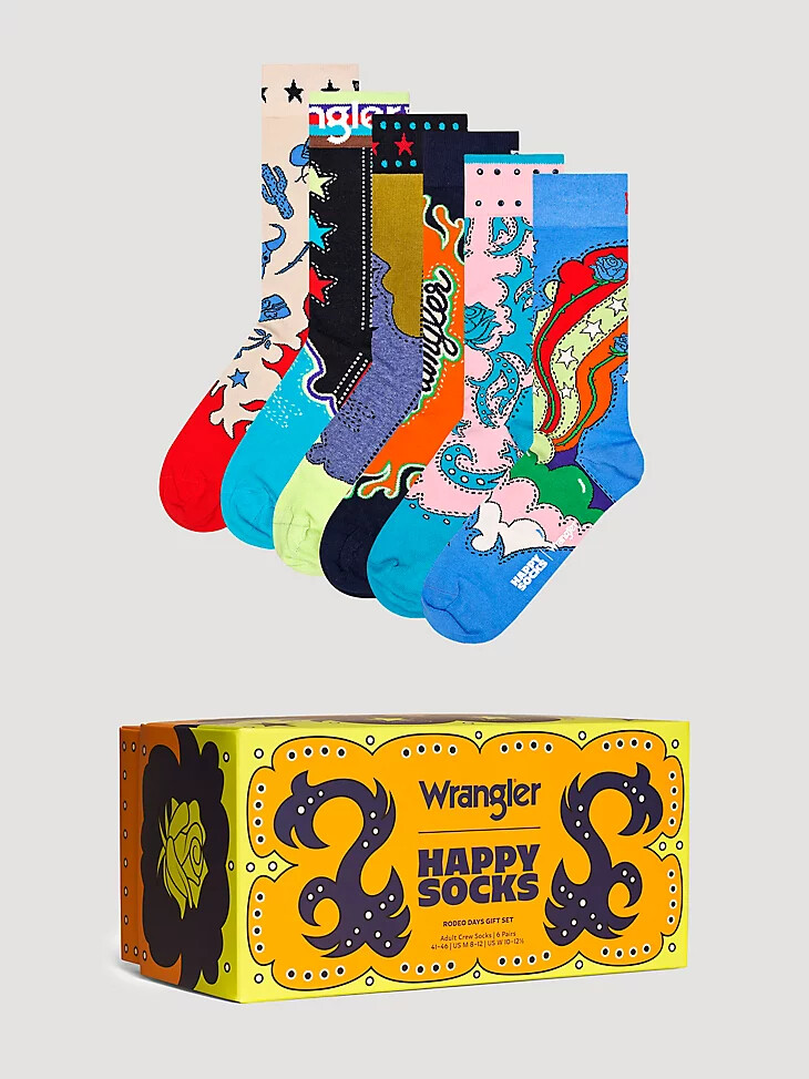 set de regalo de 6 calcetines wrangler x happy socks color naranja