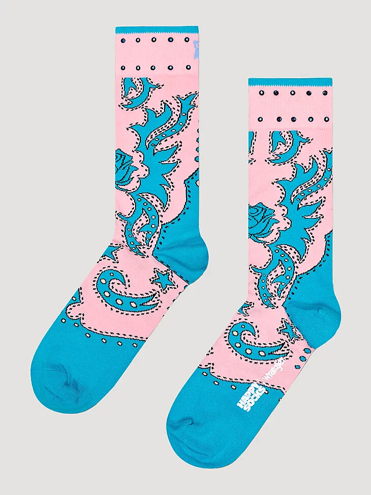 calcetín turquesa con diamantes de imitación wrangler x happy socks