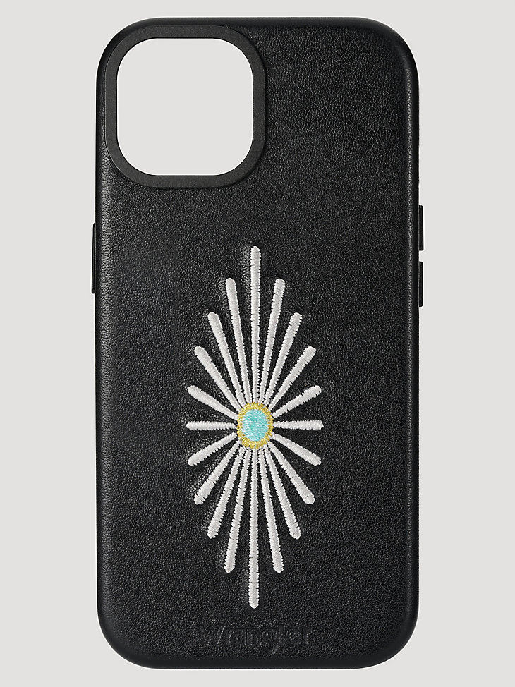 funda de cuero con bordado para smartphone color negro