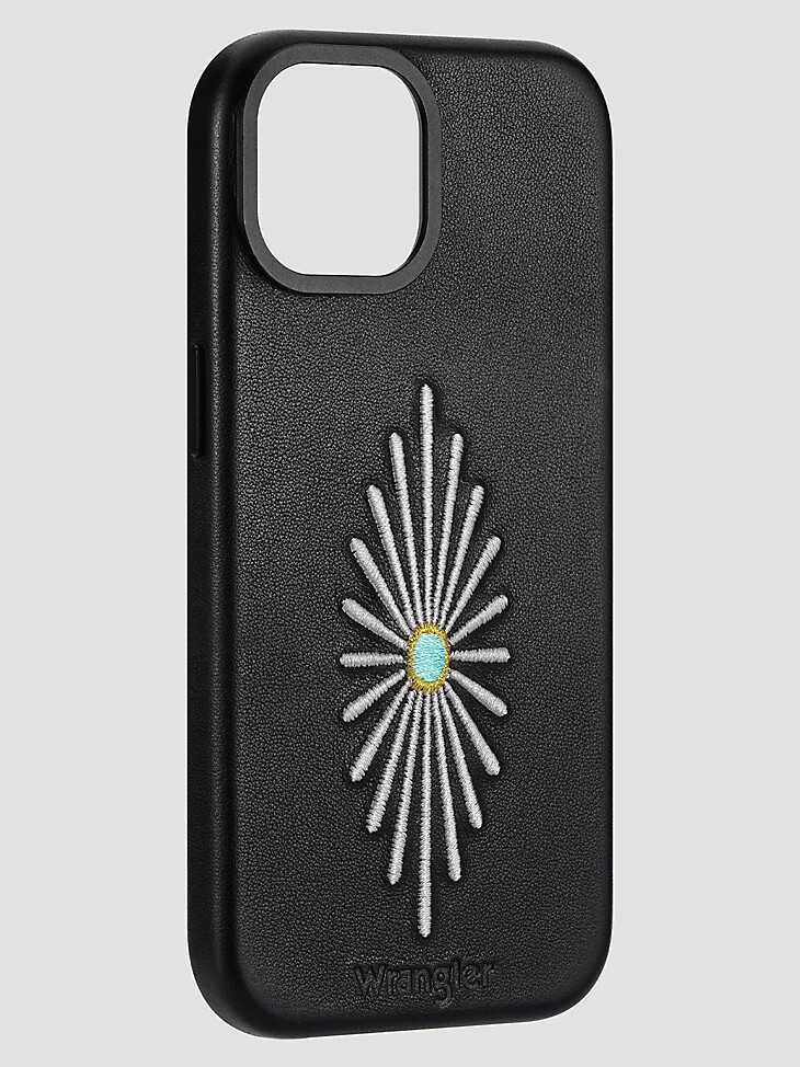 funda de cuero con bordado para smartphone color negro