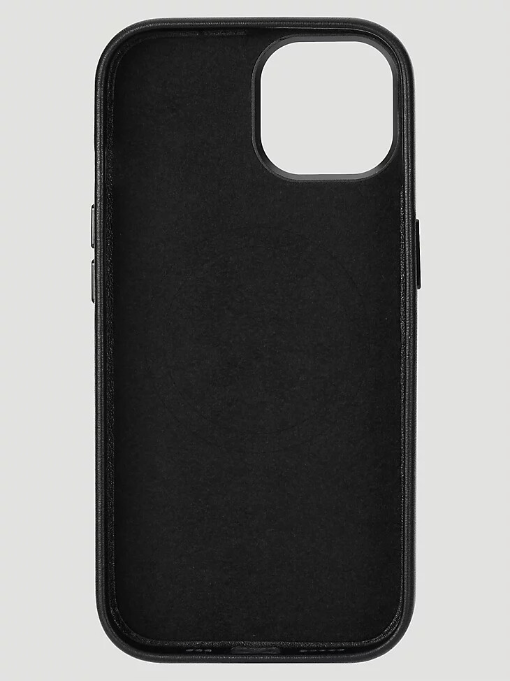 funda de cuero con bordado para smartphone color negro