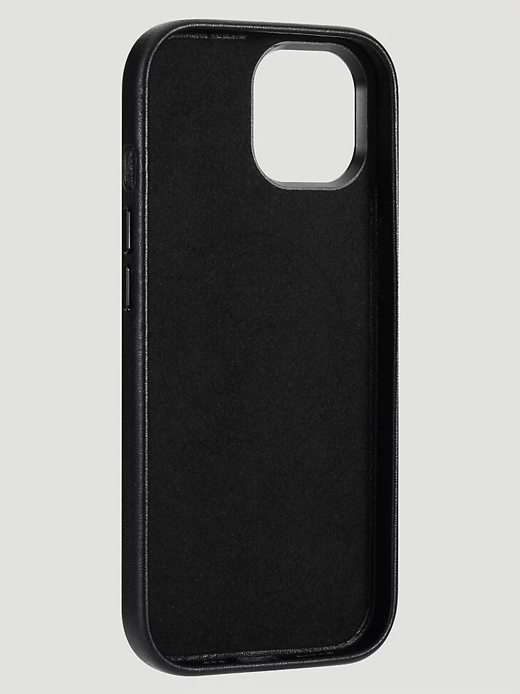funda de cuero con bordado para smartphone color negro