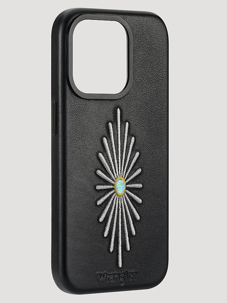 funda de cuero con bordado para smartphone color negro