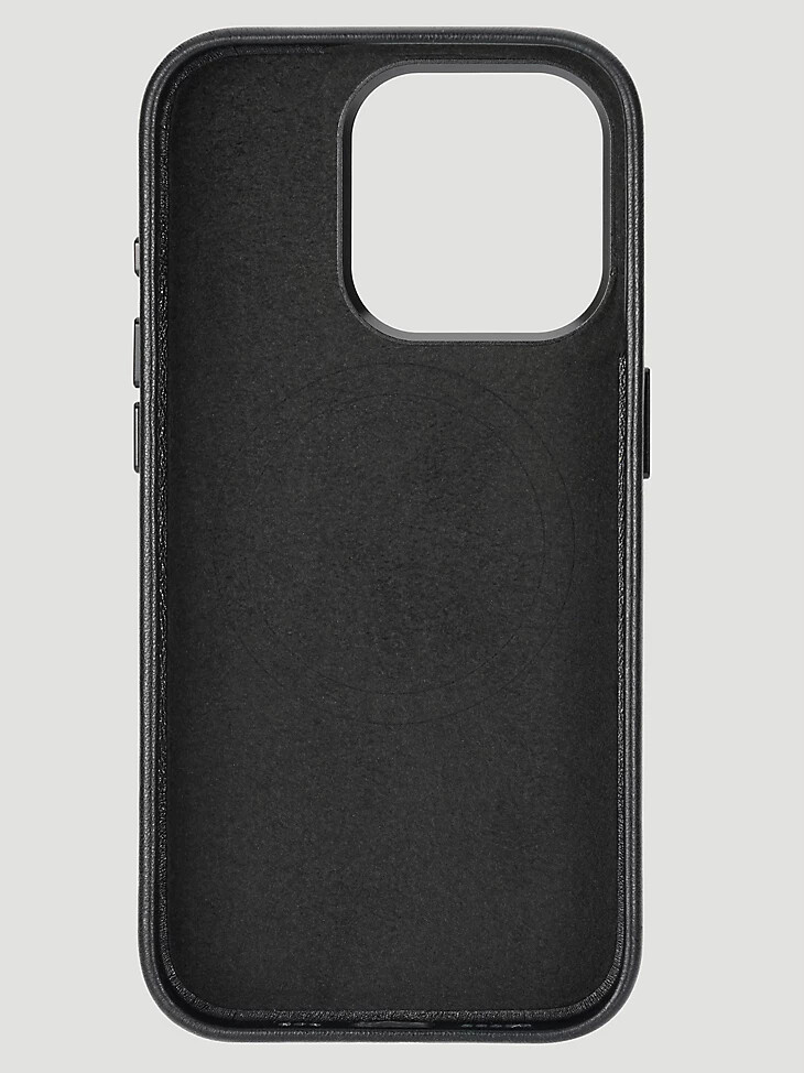 funda de cuero con bordado para smartphone color negro