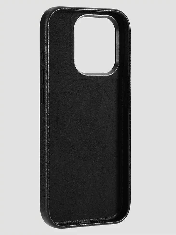 funda de cuero con bordado para smartphone color negro