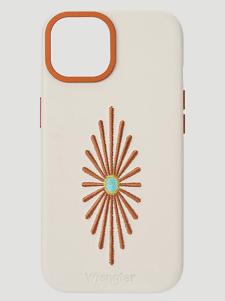 funda de cuero con bordado para smartphone color blanco