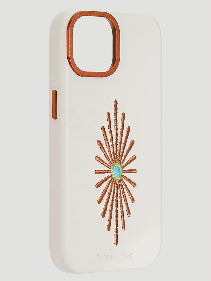 funda de cuero con bordado para smartphone color blanco