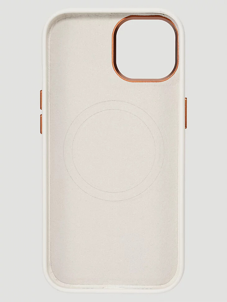 funda de cuero con bordado para smartphone color blanco