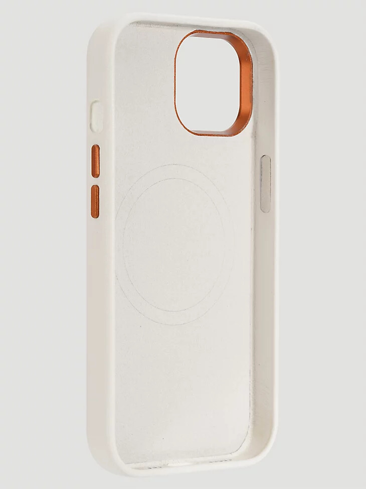 funda de cuero con bordado para smartphone color blanco