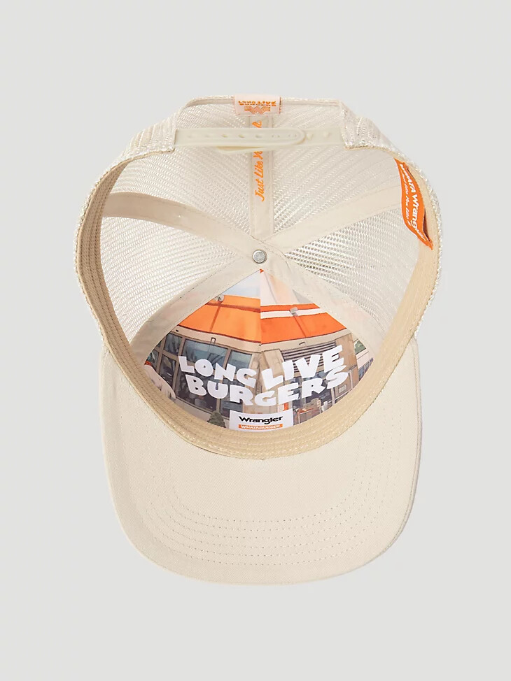 gorra de camionero heritage de wrangler x whataburger marshmallow