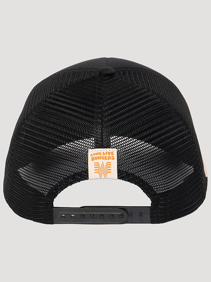gorra de camionero negra con diseño de tortuga de wrangler x whataburger