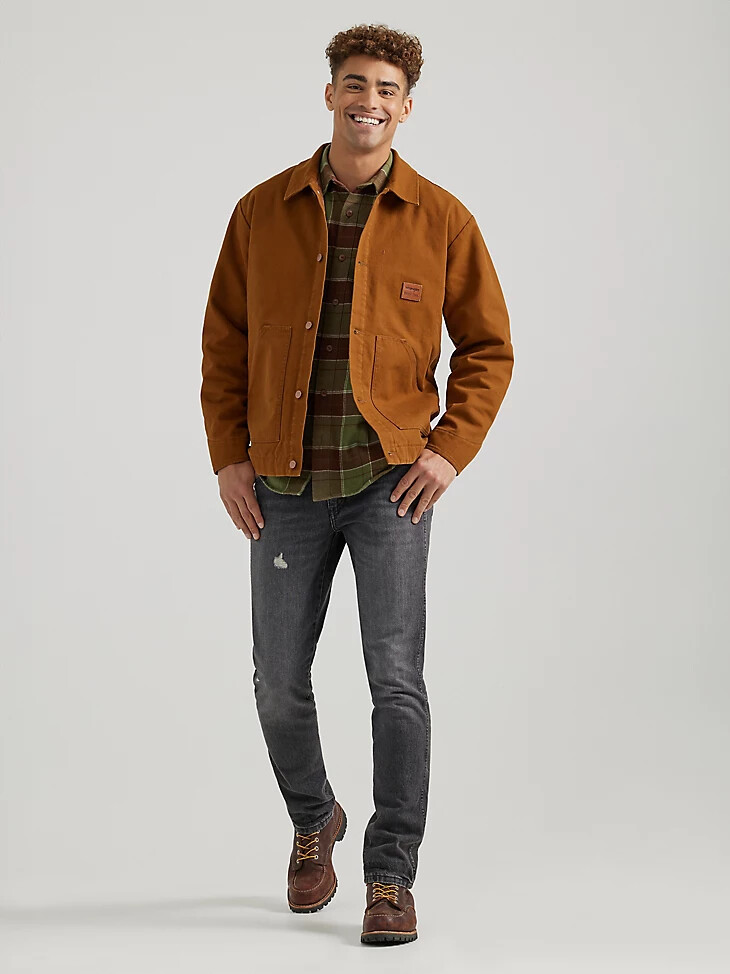 chaqueta wrangler x buffalo trace distillers para hombre estilo antiguo
