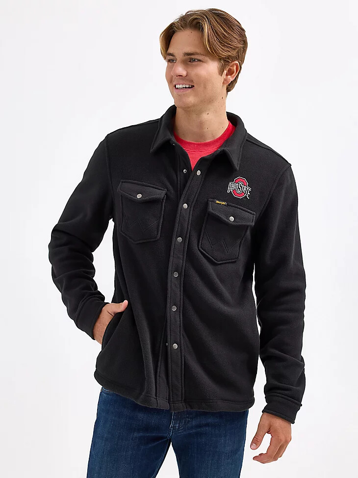 chaqueta vaquera con cierre a presión wrangler collegiate para hombre ohio state