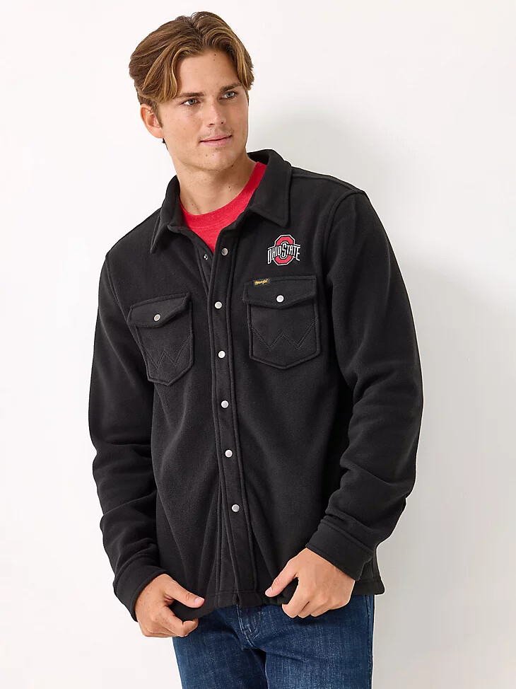 chaqueta vaquera con cierre a presión wrangler collegiate para hombre ohio state