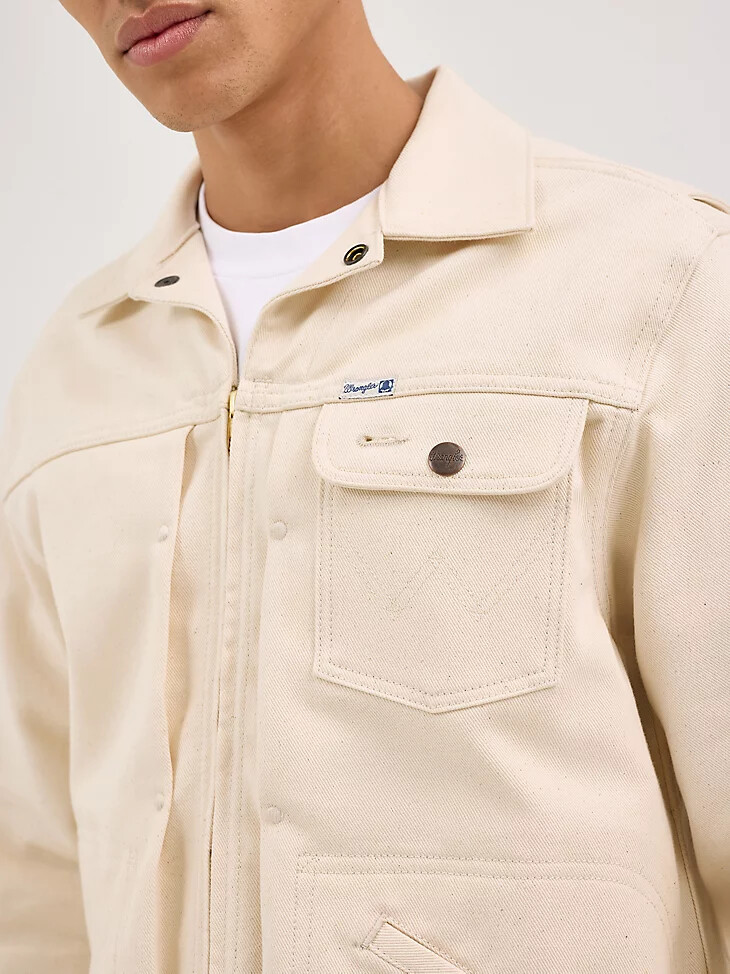 chaqueta de campana azul bordada para hombre color crudo