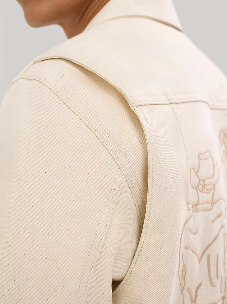 chaqueta de campana azul bordada para hombre color crudo