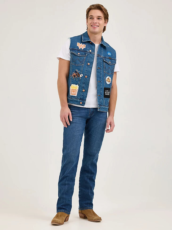 chaleco recortado wrangler x whataburger para hombre rodeo dust fade