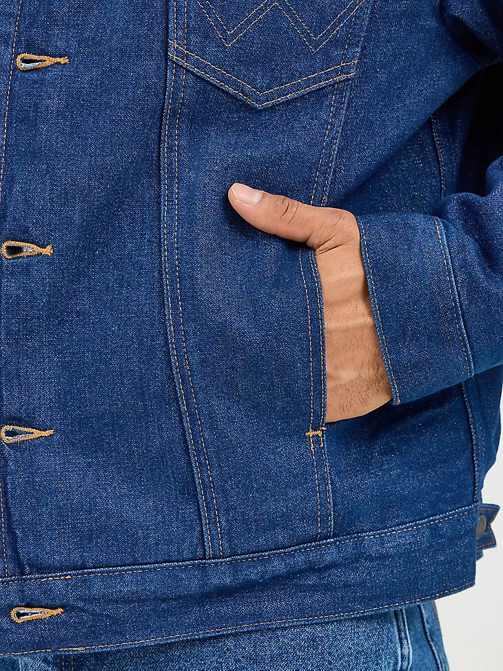 chaqueta vaquera wrangler con cuello de pana y forro de manta para hombre color índigo prelavado