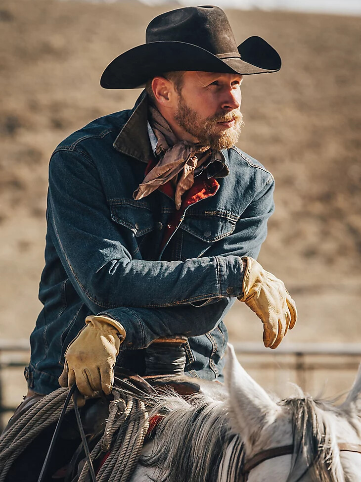 chaqueta vaquera rústica con forro de manta wrangler