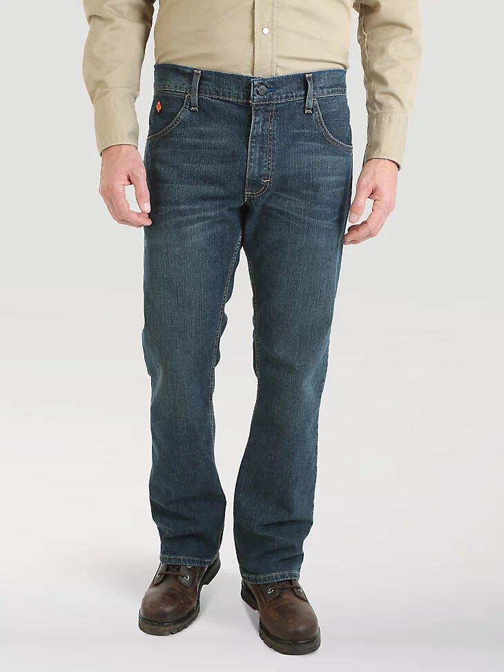 wrangler fr flame-resistant retro slim boot jean caden dark tint