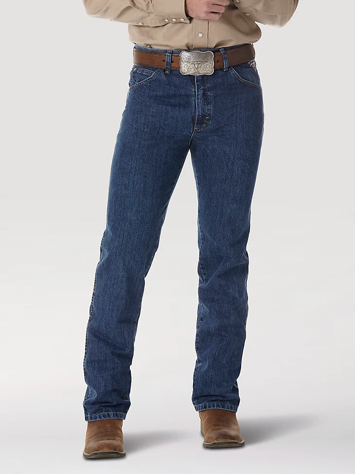 vaqueros ajustados wrangler pbr para hombre color piedra auténtica