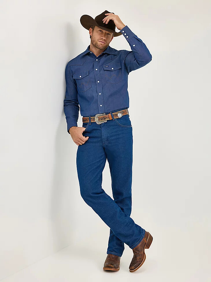 vaqueros wrangler cowboy cut relaxed fit prewashed indigo