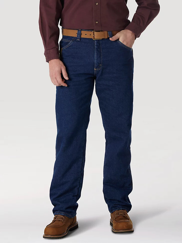 wrangler riggs workwear jean de cinco bolsillos con forro acolchado color índigo antiguo