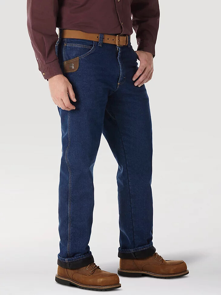 wrangler riggs workwear jean de cinco bolsillos con forro acolchado color índigo antiguo