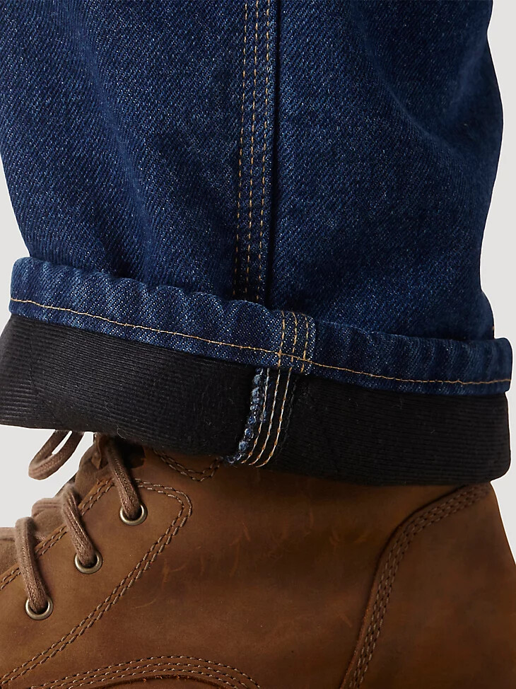 wrangler riggs workwear jean de cinco bolsillos con forro acolchado color índigo antiguo