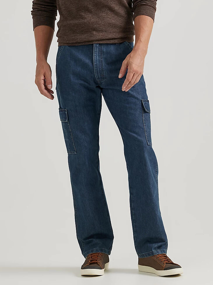 wrangler denim loose fit cargo jean medium stonewash denim