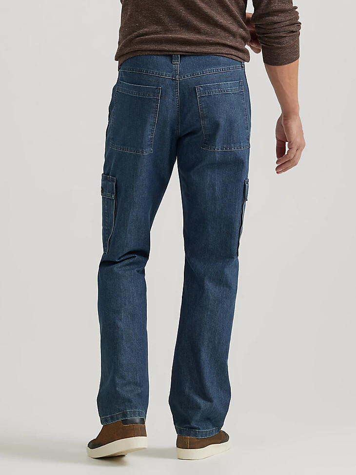 wrangler denim loose fit cargo jean medium stonewash denim