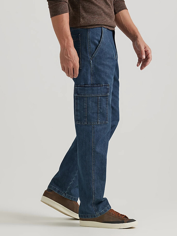 wrangler denim loose fit cargo jean medium stonewash denim