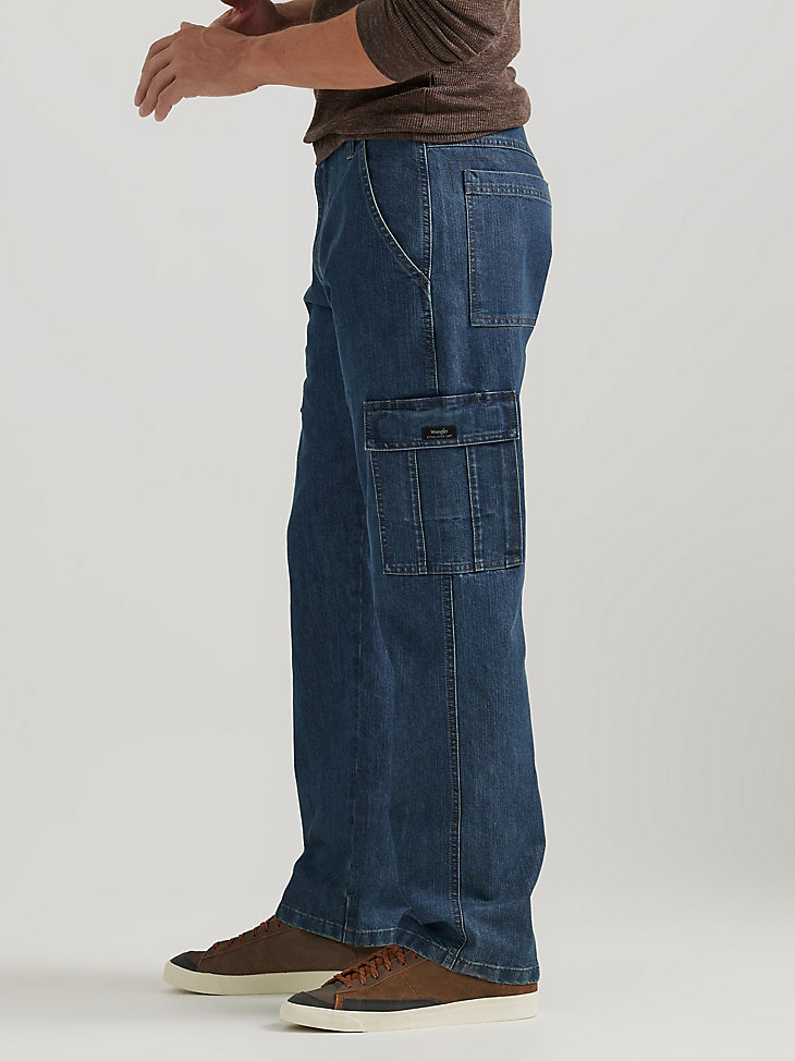 wrangler denim loose fit cargo jean medium stonewash denim