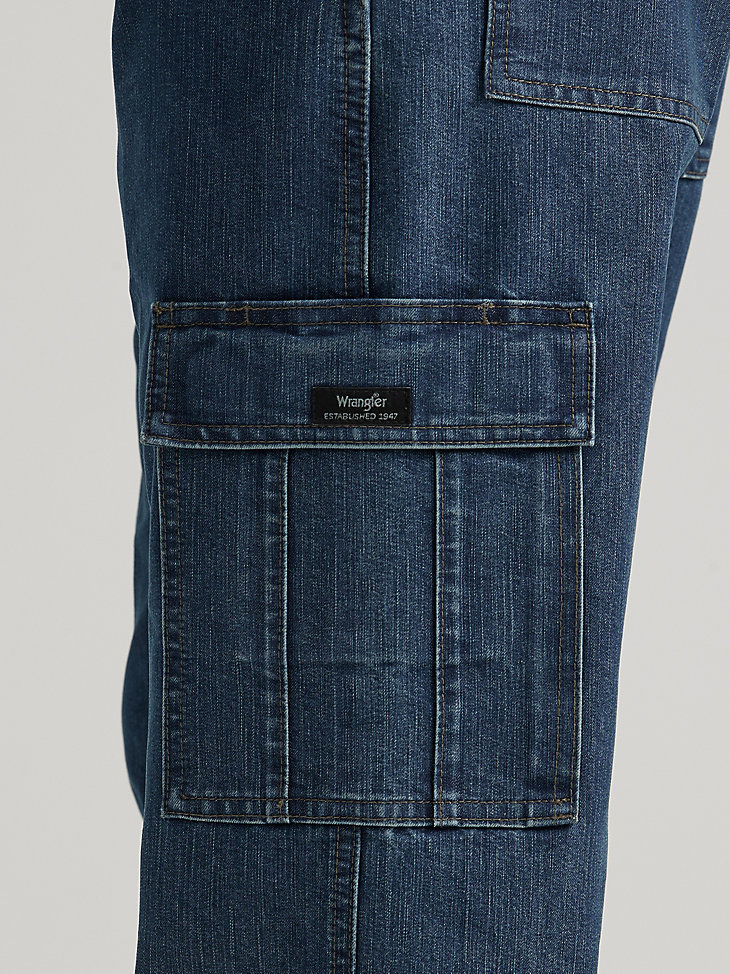 wrangler denim loose fit cargo jean medium stonewash denim