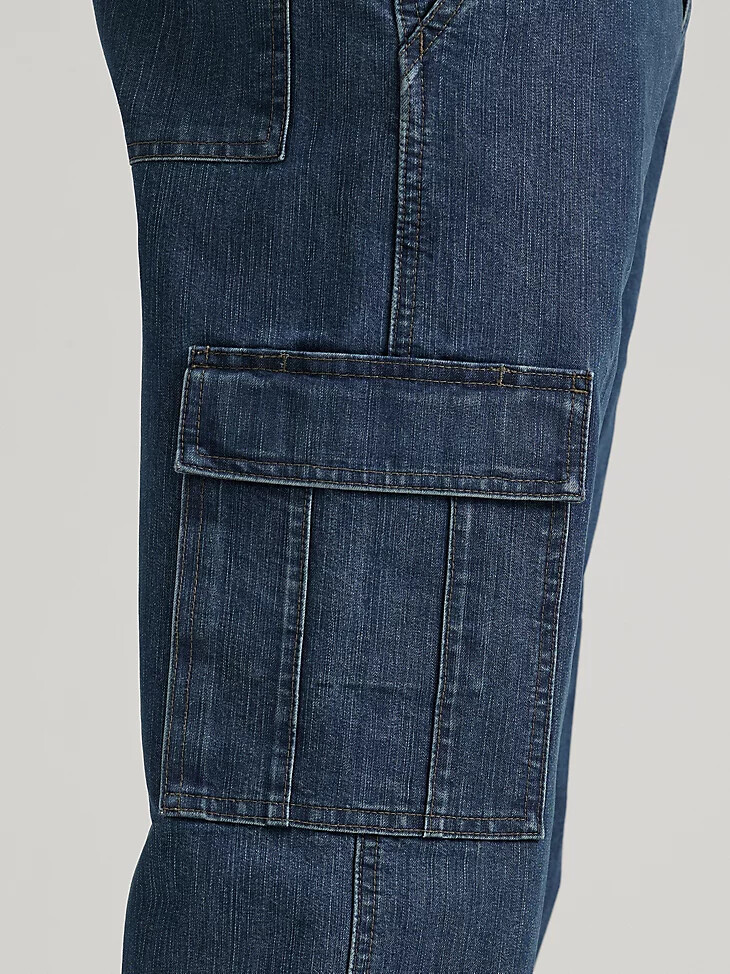 wrangler denim loose fit cargo jean medium stonewash denim