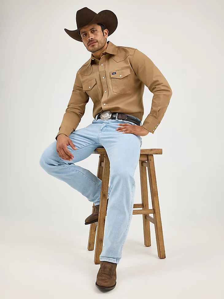 vaqueros wrangler cowboy cut slim fit active flex blanqueados