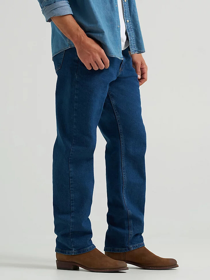 wrangler five star premium denim flex para mayor comodidad ajuste relajado jeans color piedra