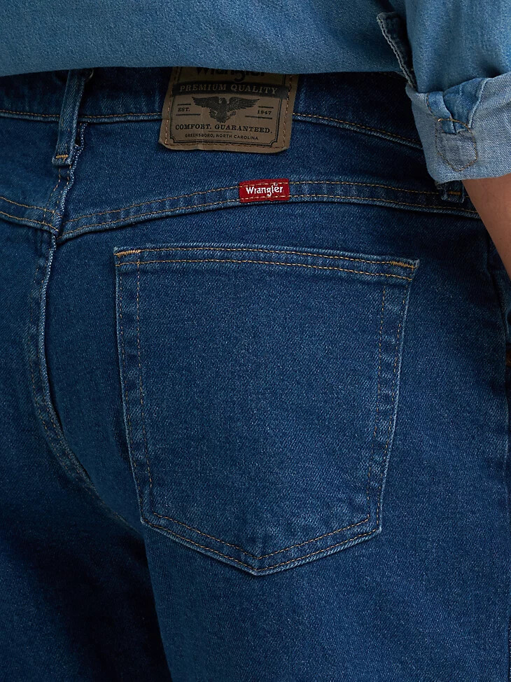 wrangler five star premium denim flex para mayor comodidad ajuste relajado jeans color piedra