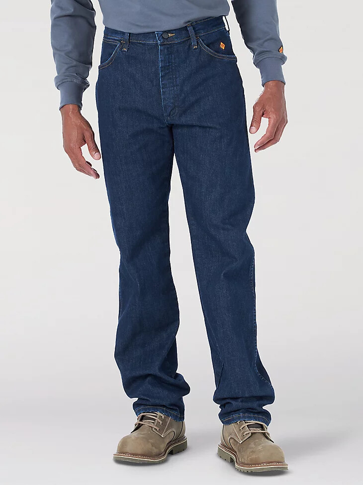 wrangler fr - jean elástico de ajuste original resistente a las llamas lavado oscuro