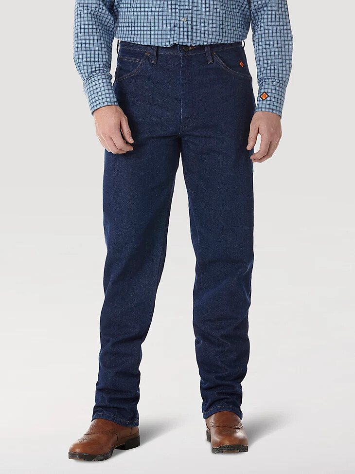wrangler fr - jean de corte relajado resistente a las llamas prelavado