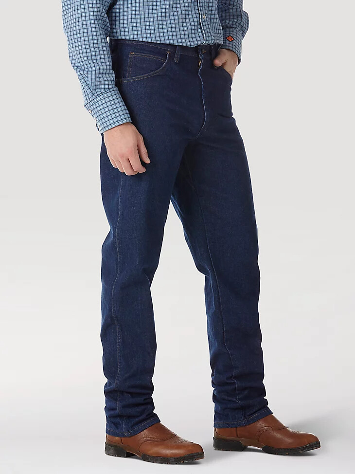 wrangler fr - jean de corte relajado resistente a las llamas prelavado