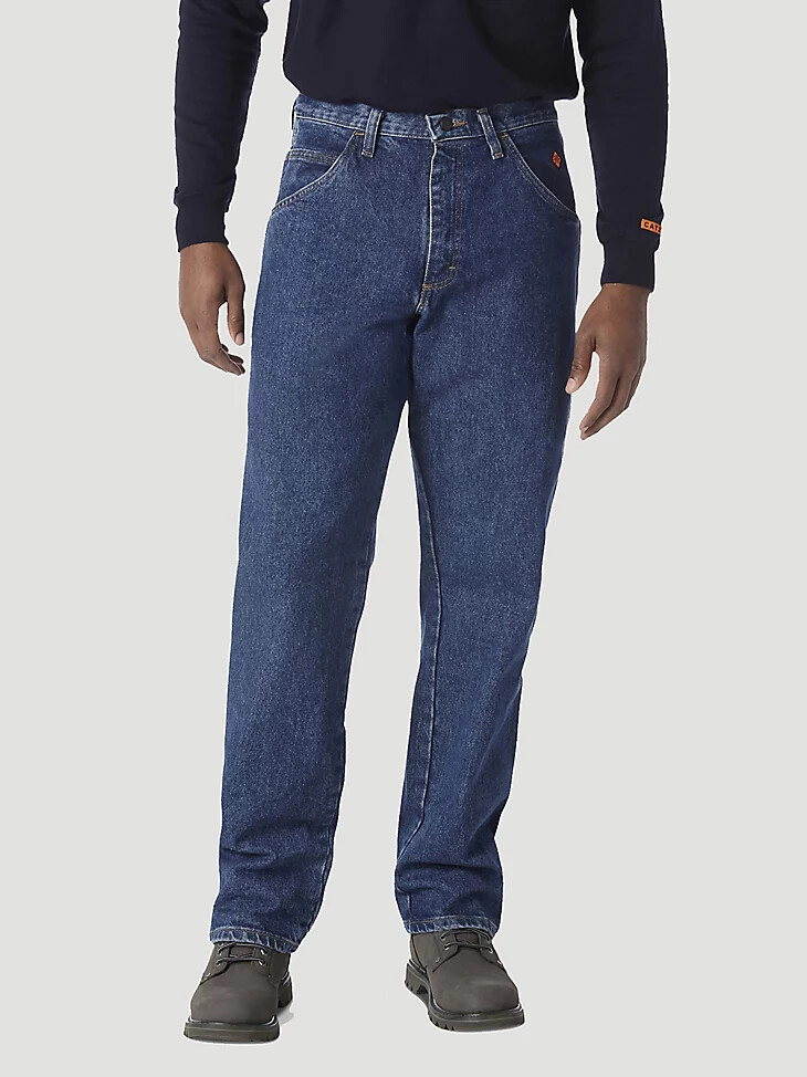 vaqueros de carpintero riggs resistentes al fuego wrangler fr color azul mezclilla