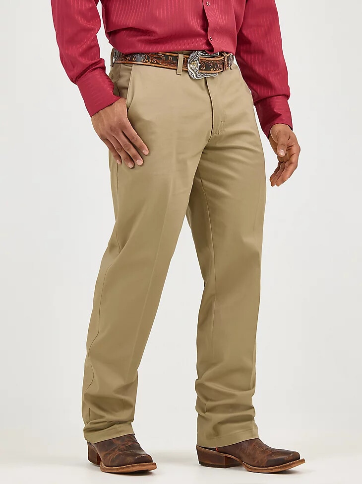 pantalones wrangler casuals de corte relajado con frente plano para hombre color caqui