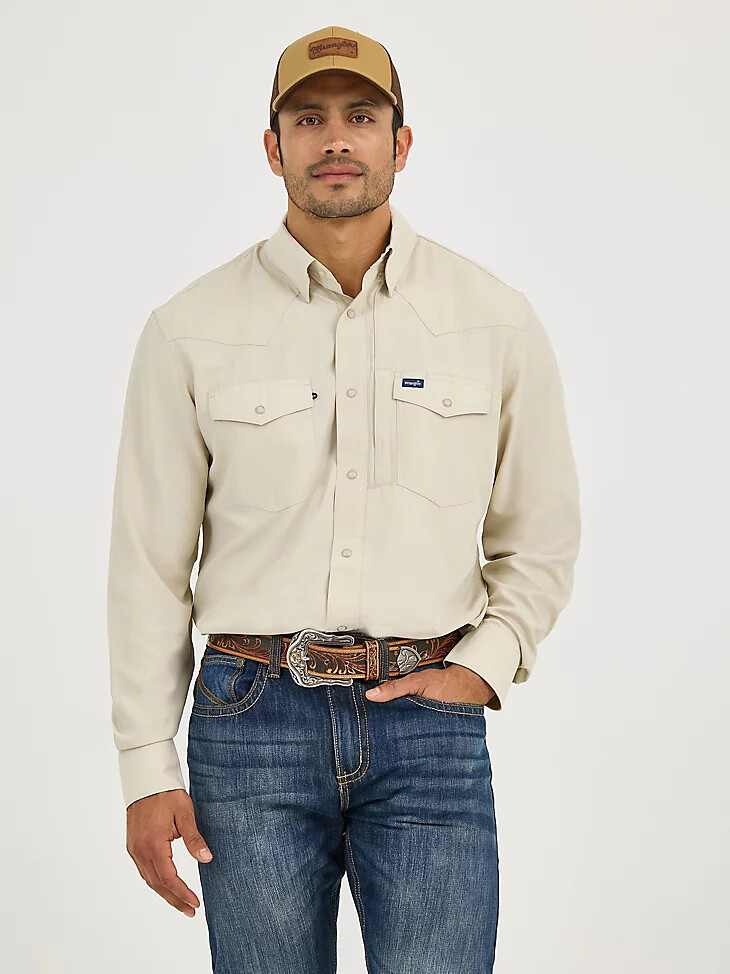 camisa wrangler performance snap de manga larga lisa para hombre color nublado