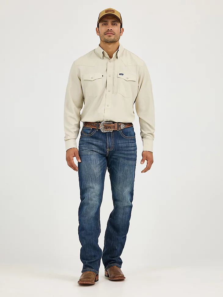 camisa wrangler performance snap de manga larga lisa para hombre color nublado