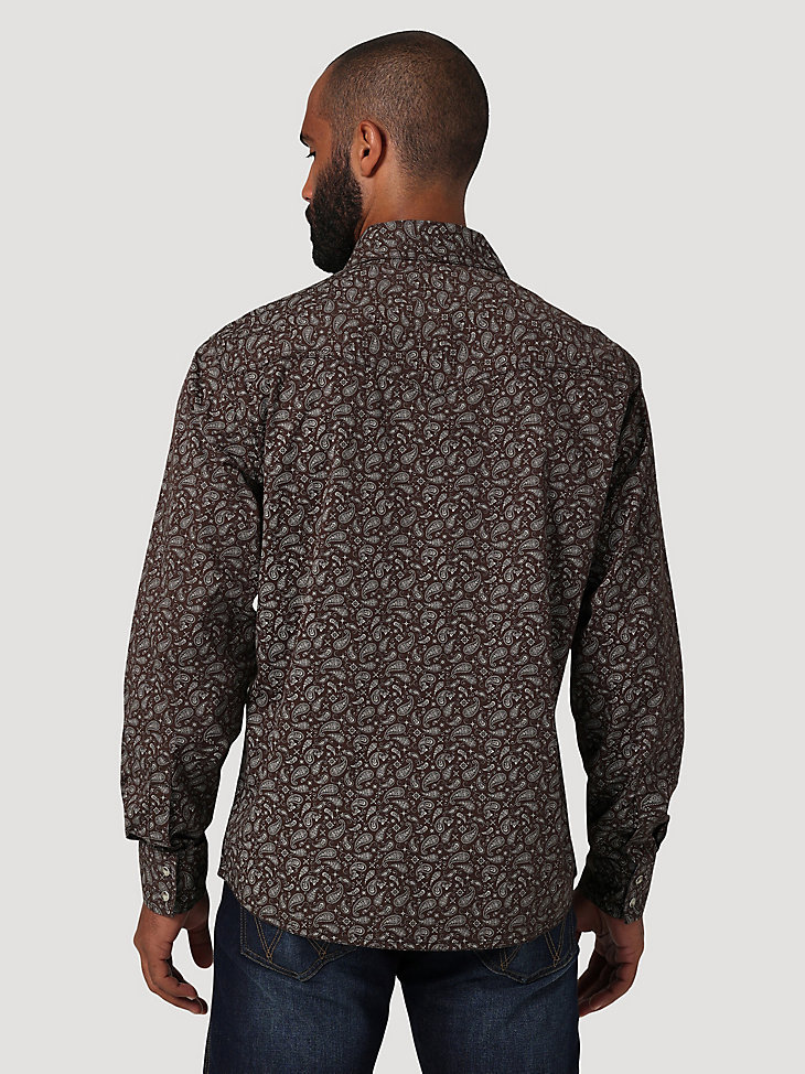 camisa wrangler retro premium western con estampado a presión en color marrón y cachemir para hombre