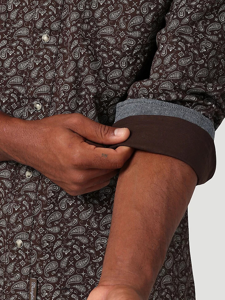 camisa wrangler retro premium western con estampado a presión en color marrón y cachemir para hombre
